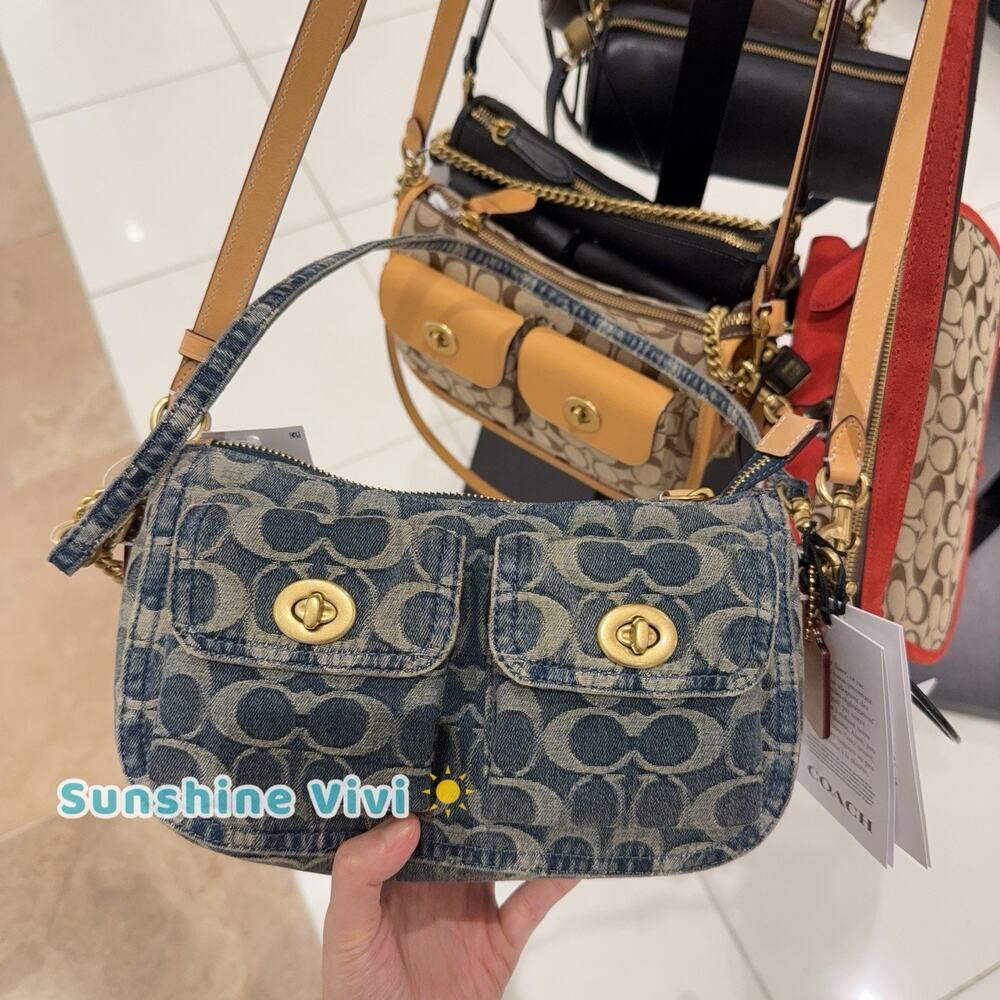 NWT COACH Twin Turnlock Waverley Bag Signature Regenerative Cotton Denim CEN90